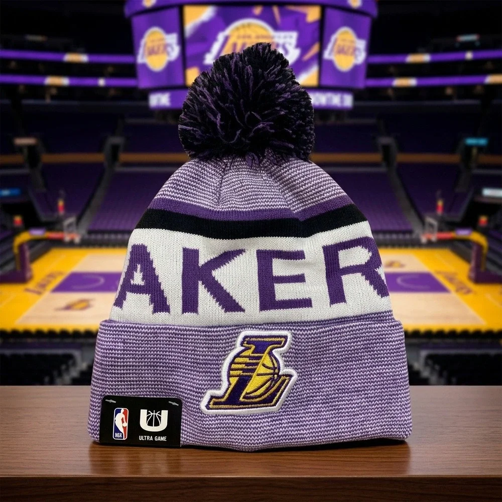 Ultra Game NBA Los Angeles Lakers Knit Pom Beanie Hat Purple OSFM NWT